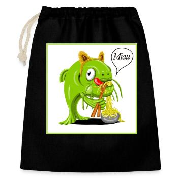 Poisson-chat déguisé en chat en train de sucer des nouilles - Sac cadeau 40 x 50 cm - noir - Devant