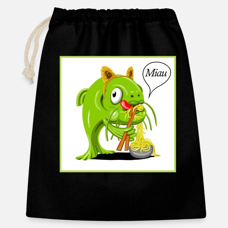 Catfish dressed as a cat slurping noodles - Gift Bag 40 x 50 cm - black