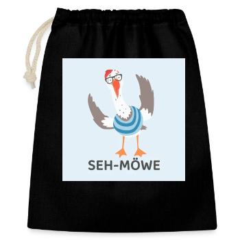SEH-MÖWE – Lustige Möwe - Geschenkbeutel aus Baumwolle (40 x 50 cm) - Schwarz - Vorne