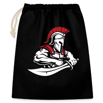 Spartanisches Krieger-Schwertbüste Spartanisches Maskottchen - Geschenkbeutel aus Baumwolle (40 x 50 cm) - Schwarz - Vorne