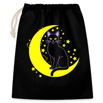  Katze Mond Sterne Outline - Geschenkbeutel aus Baumwolle (40 x 50 cm) - Schwarz - Vorne
