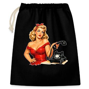 Genervtes Pin-up Girl: Retro-Grafik am Telefon - Geschenkbeutel aus Baumwolle (40 x 50 cm) - Schwarz - Vorne