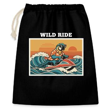 Retro Jet Ski Parrot "Wild Ride" - Gift Bag 40 x 50 cm - black - Front