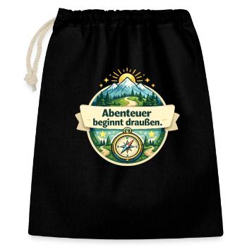 Abenteuer beginnt draußen – Naturkompass - Geschenkbeutel aus Baumwolle (40 x 50 cm) - Schwarz - Vorne