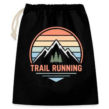 Sanftes Retro-Trailrunning-Design mit pastellfarbenem Sonnenuntergang - Geschenkbeutel aus Baumwolle (40 x 50 cm) - Schwarz - Vorne