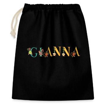 GIANNA Prénom Art avec fleurs brodées - Sac cadeau 40 x 50 cm - noir - Devant