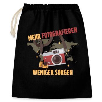 Mehr fotografieren - Weniger Sorgen - Geschenkbeutel aus Baumwolle (40 x 50 cm) - Schwarz - Vorne