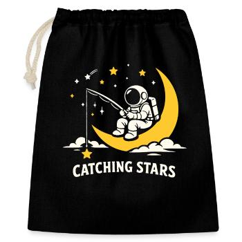 Astronaute à la pêche aux étoiles sur la Lune - Sac cadeau 40 x 50 cm - noir - Devant