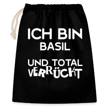 Basil als Verrueckt - Geschenkbeutel aus Baumwolle (40 x 50 cm) - Schwarz - Vorne