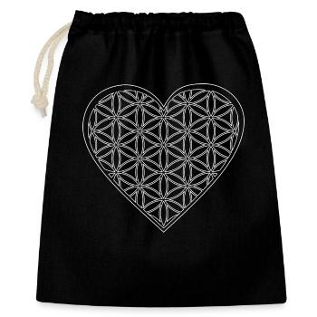 Herz Lebensblume / Heart Flower of Life  - Geschenkbeutel aus Baumwolle (40 x 50 cm) - Schwarz - Vorne