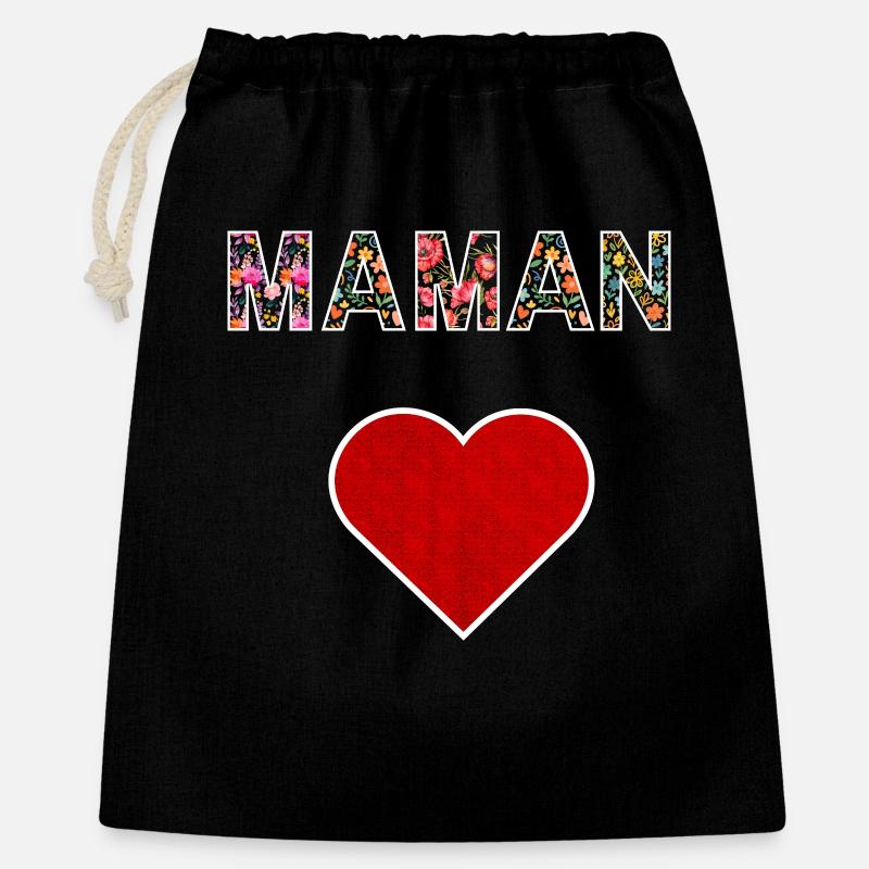 Floral Mom Heart Muttertagsgeschenk - Geschenkbeutel aus Baumwolle (40 x 50 cm) - Schwarz