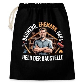 Hero of the construction site – dad, husband & builder - Gift Bag 40 x 50 cm - black - Front