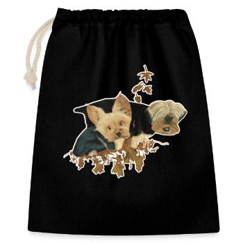 Chiens du Yorkshire dans les feuilles d’automne - Sac cadeau 40 x 50 cm - noir - Devant