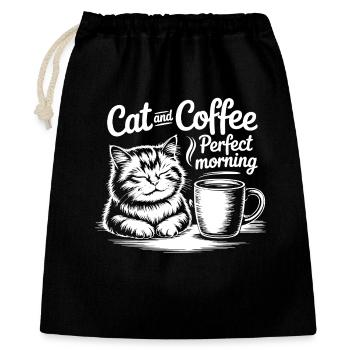 Katzenliebe und Kaffeegenuss - Geschenkbeutel aus Baumwolle (40 x 50 cm) - Schwarz - Vorne