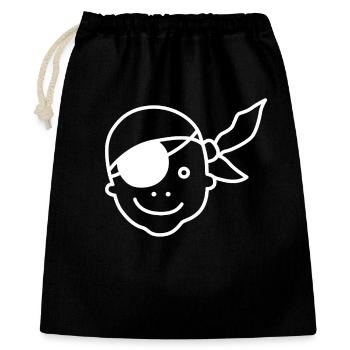 Pirat Augenklappe Klappe Piraten Kinder Patenkind - Geschenkbeutel aus Baumwolle (40 x 50 cm) - Schwarz - Vorne