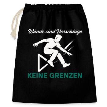 Parkour Sprung - Dynamisches Urban Design - Geschenkbeutel aus Baumwolle (40 x 50 cm) - Schwarz - Vorne