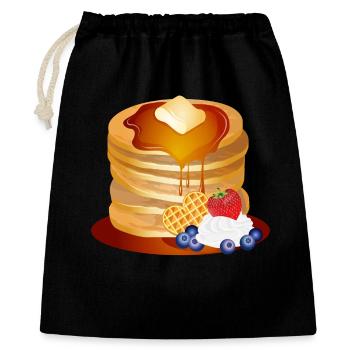 Pancakes Motiv mit Butterflocke und Ahornsirup - Geschenkbeutel aus Baumwolle (40 x 50 cm) - Schwarz - Vorne