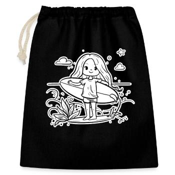 Surferin Mädchen Cartoon - Geschenkbeutel aus Baumwolle (40 x 50 cm) - Schwarz - Vorne