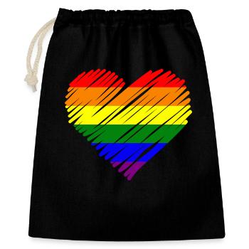 Regenbogen Pride Herz - Geschenkbeutel aus Baumwolle (40 x 50 cm) - Schwarz - Vorne