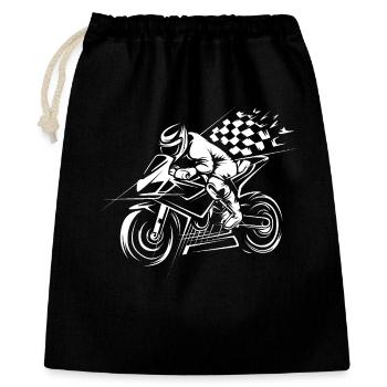 Superbike de course avec drapeau - Motard et course - Sac cadeau 40 x 50 cm - noir - Devant