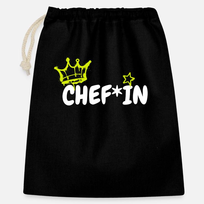 Chef*In Grafiti Krone, Stern - Geschenkbeutel aus Baumwolle (40 x 50 cm) - Schwarz