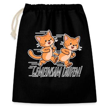 Gemeinsam laufen! Niedliche Katzen Lauf-Team! - Geschenkbeutel aus Baumwolle (40 x 50 cm) - Schwarz - Vorne