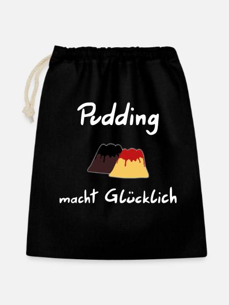 Pudding macht Gluecklich - Geschenkbeutel aus Baumwolle (40 x 50 cm) - Schwarz