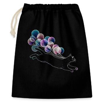 Floating Cat with Colorful Balloons Illustration - Gift Bag 40 x 50 cm - black - Front