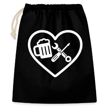 Heart Beer DIY Humor-Handwerker - Geschenkbeutel aus Baumwolle (40 x 50 cm) - Schwarz - Vorne