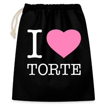 I love Torte - Geschenkbeutel aus Baumwolle (40 x 50 cm) - Schwarz - Vorne