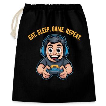 Eat Sleep Game Repeat Gaming Spruch - Geschenkbeutel aus Baumwolle (40 x 50 cm) - Schwarz - Vorne