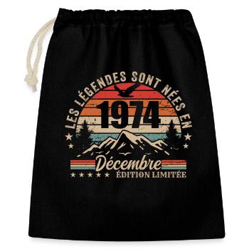 Rétro Décembre 1974 - Cadeau 51 Ans - Sac cadeau 40 x 50 cm - noir - Devant