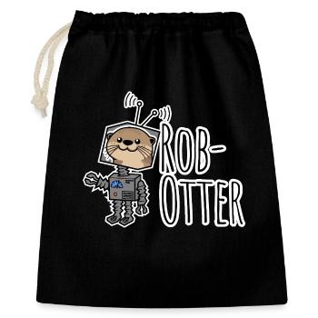 Rob-Otter - Halb Otter halb Roboter Flachwitz! - Geschenkbeutel aus Baumwolle (40 x 50 cm) - Schwarz - Vorne