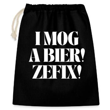 I mog a Bier! Zefix! - Geschenkbeutel aus Baumwolle (40 x 50 cm) - Schwarz - Vorne
