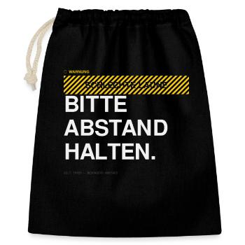 BITTE ABSTAND HALTEN Warnhinweis - Geschenkbeutel aus Baumwolle (40 x 50 cm) - Schwarz - Vorne