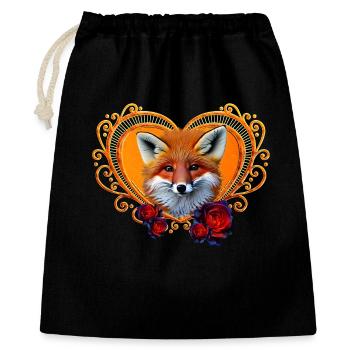 Wunderbarer Fuchskopf mit Herz - Geschenkbeutel aus Baumwolle (40 x 50 cm) - Schwarz - Vorne