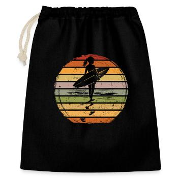 Surferin Mädchen Retro Vintage Sonnenuntergang - Geschenkbeutel aus Baumwolle (40 x 50 cm) - Schwarz - Vorne