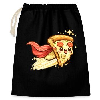 Pizzaheld mit Cape - Geschenkbeutel aus Baumwolle (40 x 50 cm) - Schwarz - Vorne