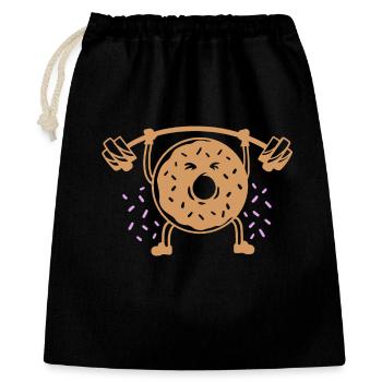Donut Gewichte heben - Geschenkbeutel aus Baumwolle (40 x 50 cm) - Schwarz - Vorne