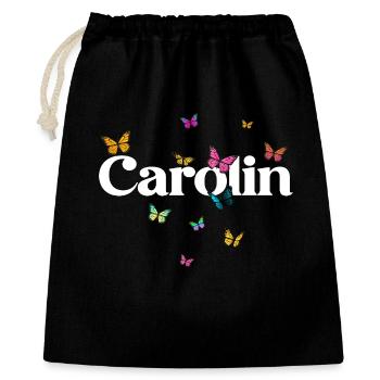 Schöner Mädchenname CAROLIN mit Schmetterlingen  - Geschenkbeutel aus Baumwolle (40 x 50 cm) - Schwarz - Vorne