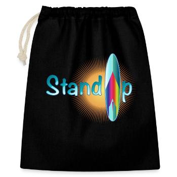 sonniger Stand up paddling Schriftzug mit Board - Geschenkbeutel aus Baumwolle (40 x 50 cm) - Schwarz - Vorne