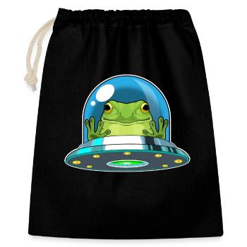 Frosch Raumschiff Weltraum - Geschenkbeutel aus Baumwolle (40 x 50 cm) - Schwarz - Vorne