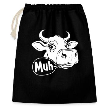 Muh Kuh Cartoon Spruch - Geschenkbeutel aus Baumwolle (40 x 50 cm) - Schwarz - Vorne