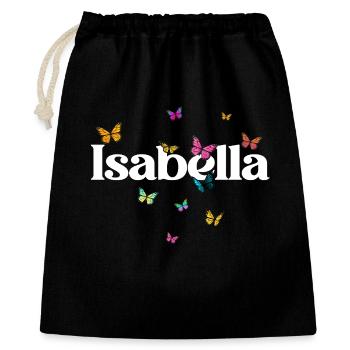Schöner Mädchenname mit Schmetterlingen ISABELLA - Geschenkbeutel aus Baumwolle (40 x 50 cm) - Schwarz - Vorne