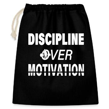 Disziplin über Motivation – Bold Fitness Design - Geschenkbeutel aus Baumwolle (40 x 50 cm) - Schwarz - Vorne