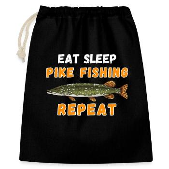 Eat, Sleep Hechtfischen Wiederholen Angler Geschenk - Geschenkbeutel aus Baumwolle (40 x 50 cm) - Schwarz - Vorne