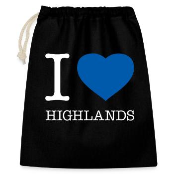 I LOVE HIGHLANDS - Geschenkbeutel aus Baumwolle (40 x 50 cm) - Schwarz - Vorne