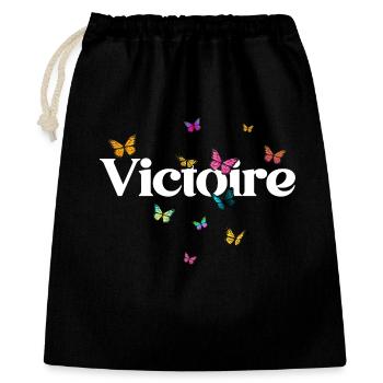 Beau prénom de fille avec des papillons VICTOIRE - Sac cadeau 40 x 50 cm - noir - Devant