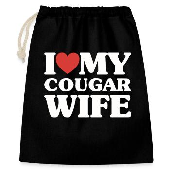 I Love My Cougar Wife Cadeau Saint Valentin Humour - Sac cadeau 40 x 50 cm - noir - Devant