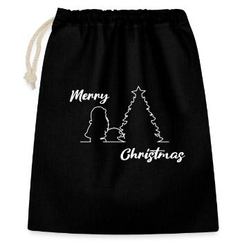 Santa peeing on Tree, Merry Christmas, Weihnachten - Geschenkbeutel aus Baumwolle (40 x 50 cm) - Schwarz - Vorne